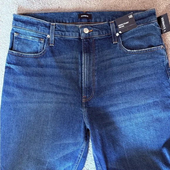 Express Modern Straight High Rise Blue Jeans - Picture 3 of 8